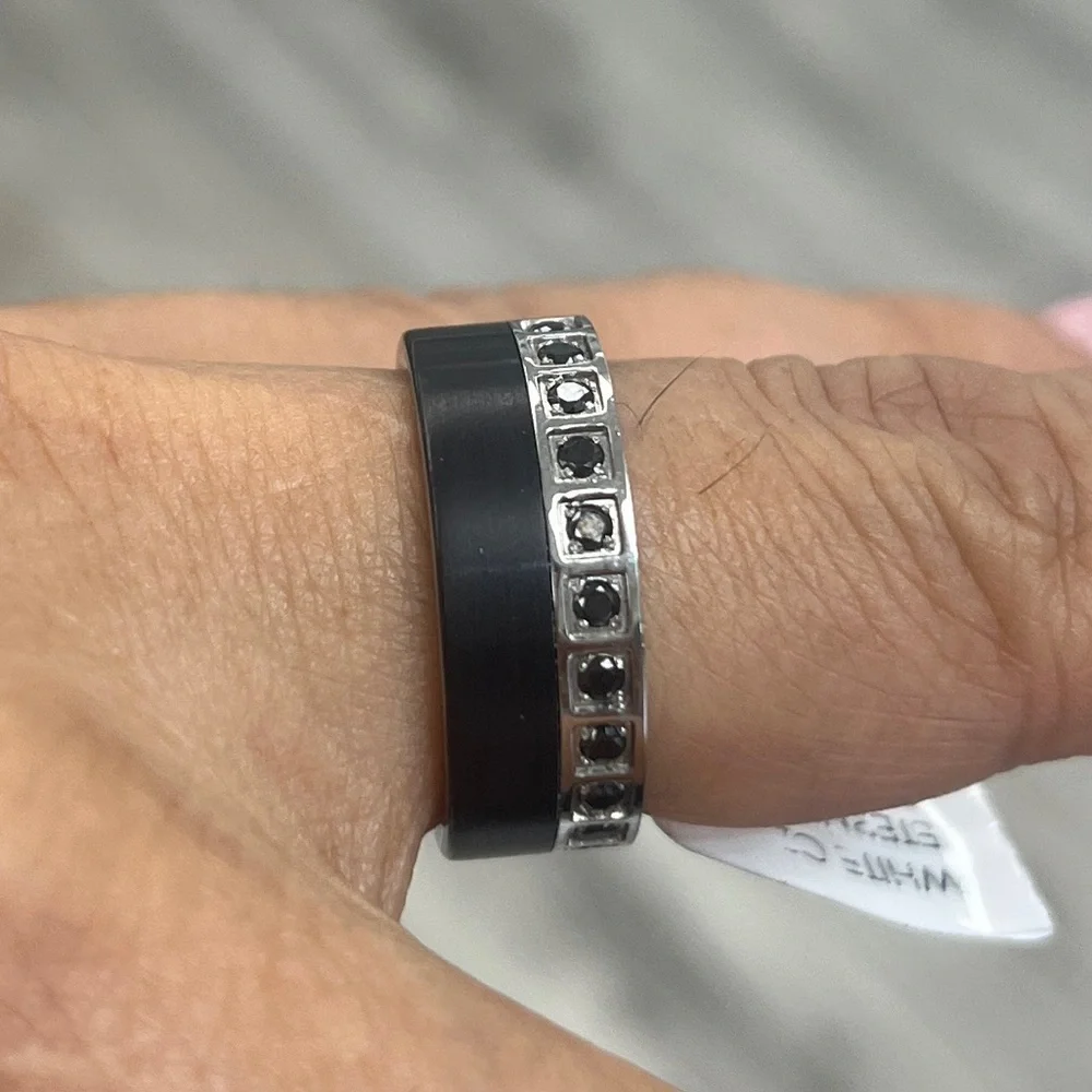 New 8mm flat Black CZ black IP plated Eternity Tungsten Wedding Band Ring